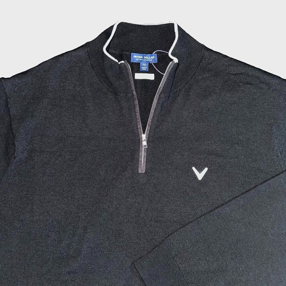 Peter Millar Crown Crafted NWT 3XL Black Italian Merino Wool Quarter Zip Sweater
